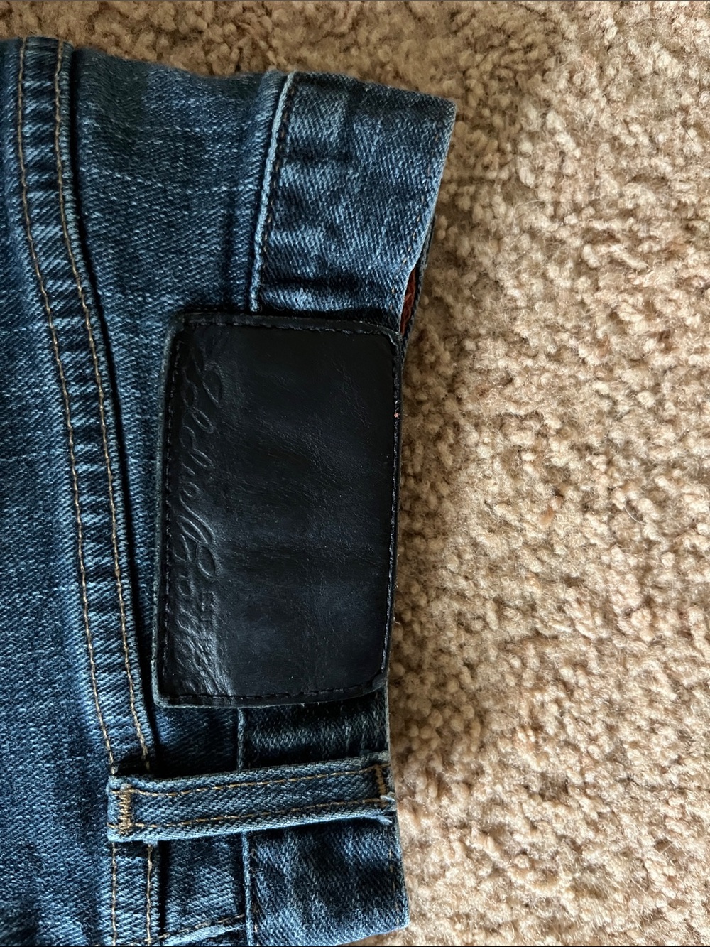 Eddie Bauer Slim Straight Blue Jeans with Black Leather Patch